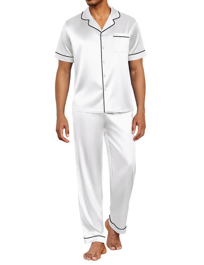 Ekouaer Mens Satin Pajama Set Short Sleeve Button Down Sleepwear with Pant