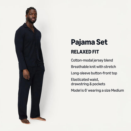 Amazon Essentials Men's Cotton-Modal Pajama Set, Long Sleeve Button-Down Top with Pants