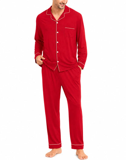 SWOMOG Men Pajamas Set Comfy Modal Pjs Button Down Sleepwear 2 Piece Long Sleeve Lounge Set Soft Nightwear with Pockets