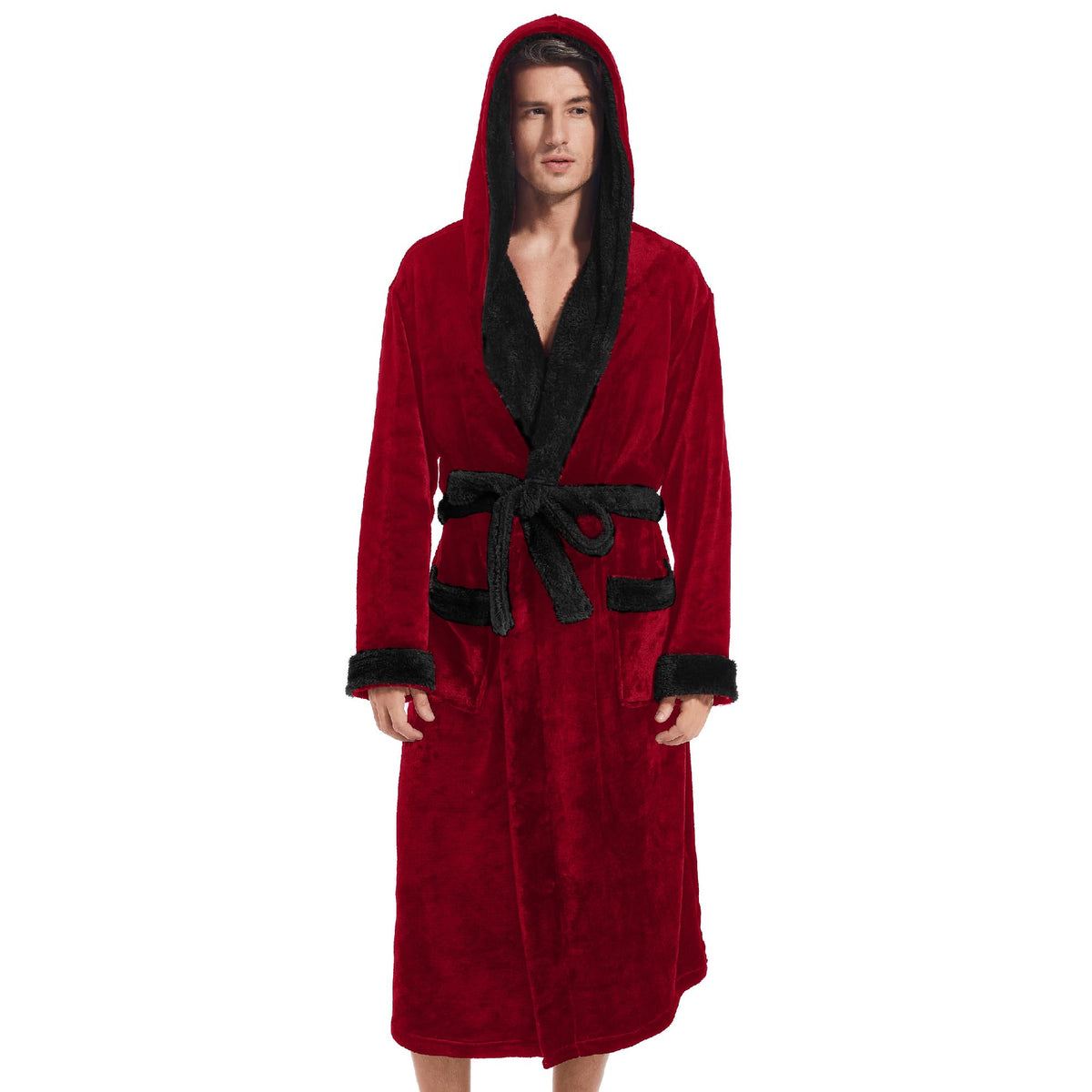 Inner Wish Mens Hooded Robe, Plush Long Highly Absorbent Bath robes Cozy Warm Bathrobe Fuzzy male Spa Robe With Pockets
