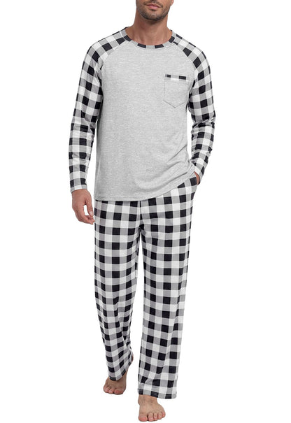 MLXSJ Mens Pajama Set Pjs Sleepwear Soft Comfy Sleep Set With Pocket S-3XL