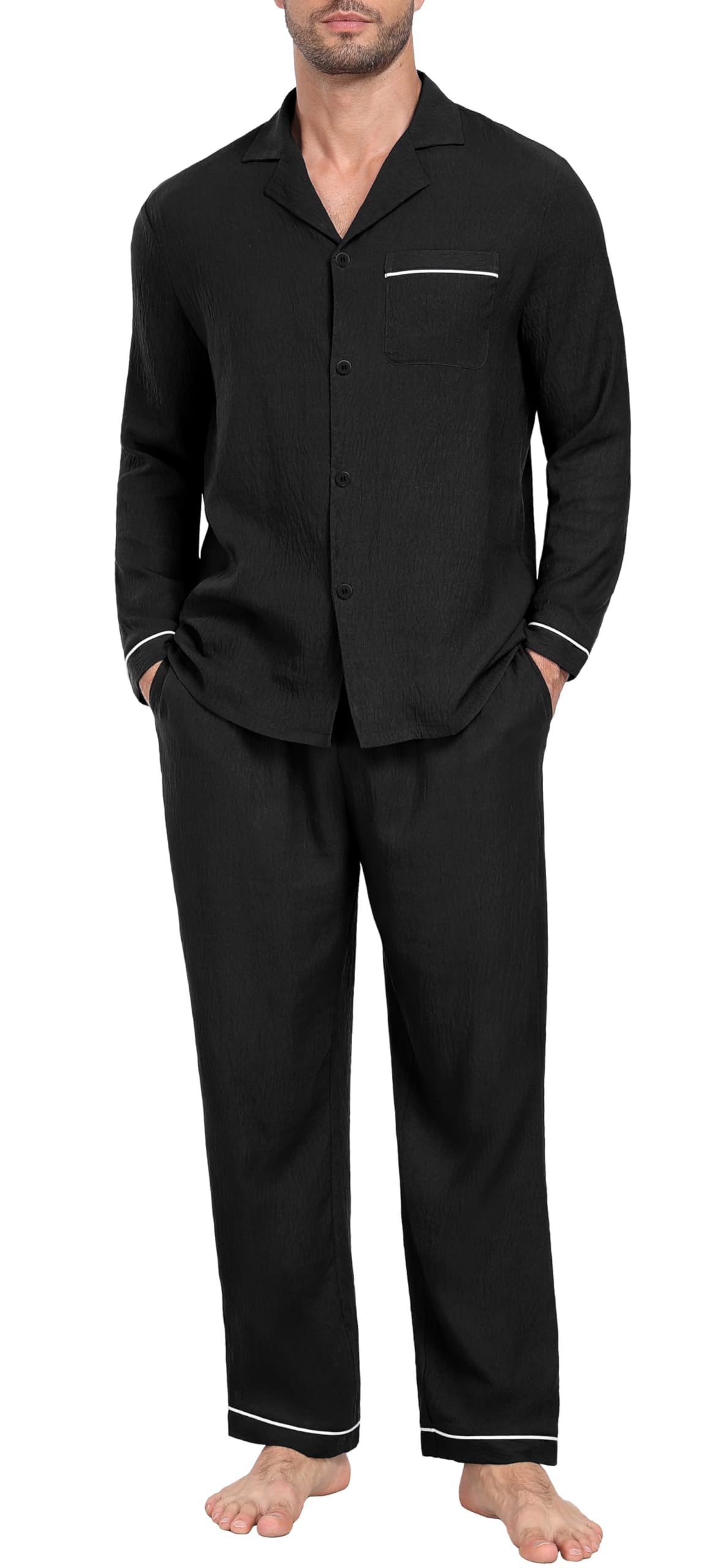 PrinStory Men's Pajamas Set Long Sleeve Button Down Sleepwear Pjs S-2XL