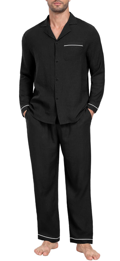 PrinStory Men's Pajamas Set Long Sleeve Button Down Sleepwear Pjs S-2XL