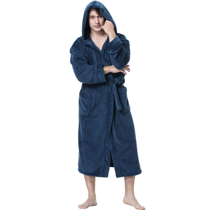 KEMUSI Hooded Herringbone Men's Soft Spa Full Lenght Bathrobe,Comfy Full Length Warm Nightdress