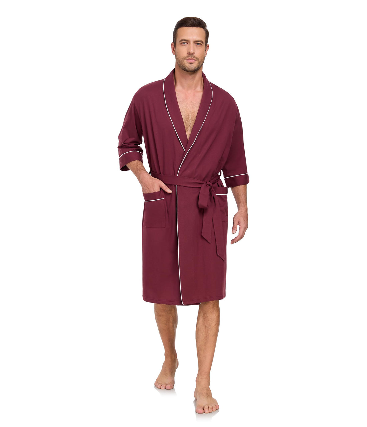 CF Men's 100% Cotton Robes Lightweight Bathrobe Soft Short Sleeve Bath Robe