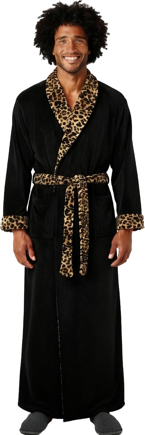 Men's Plush Fleece Robe, Warm Full Length Bathrobe, Big & Tall