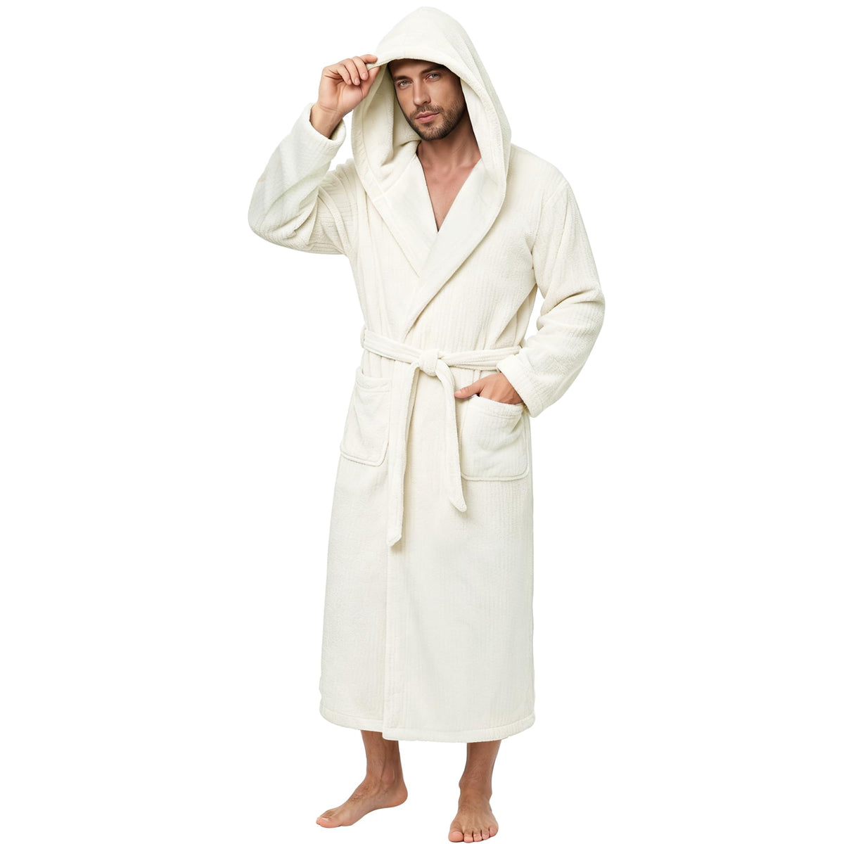 PJGGZ Men's Bathrobes with Hood, Soft Long Towel Robe for Men - Super Absorbent Quick Dry yet Warm