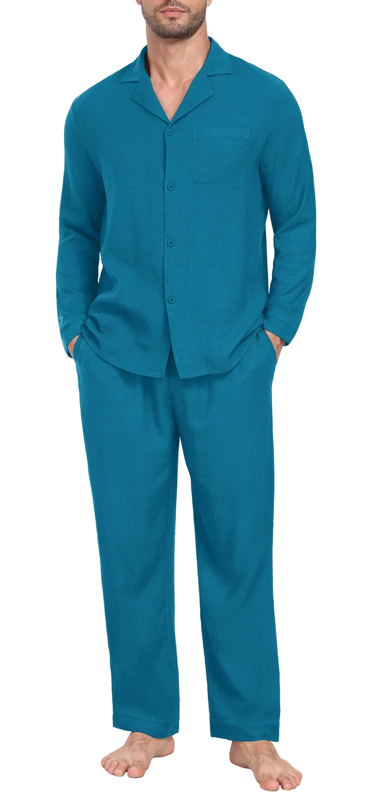 PrinStory Men's Pajamas Set Long Sleeve Button Down Sleepwear Pjs S-2XL