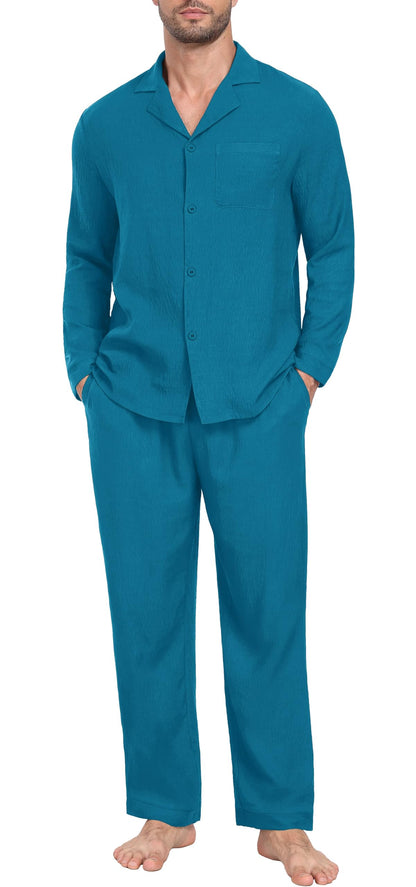 PrinStory Men's Pajamas Set Long Sleeve Button Down Sleepwear Pjs S-2XL