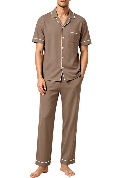 SWOMOG 100% Cotton Men Pajamas Set Button Down Short Sleeve Sleepwear Loungewear Pjs Set with Pockets
