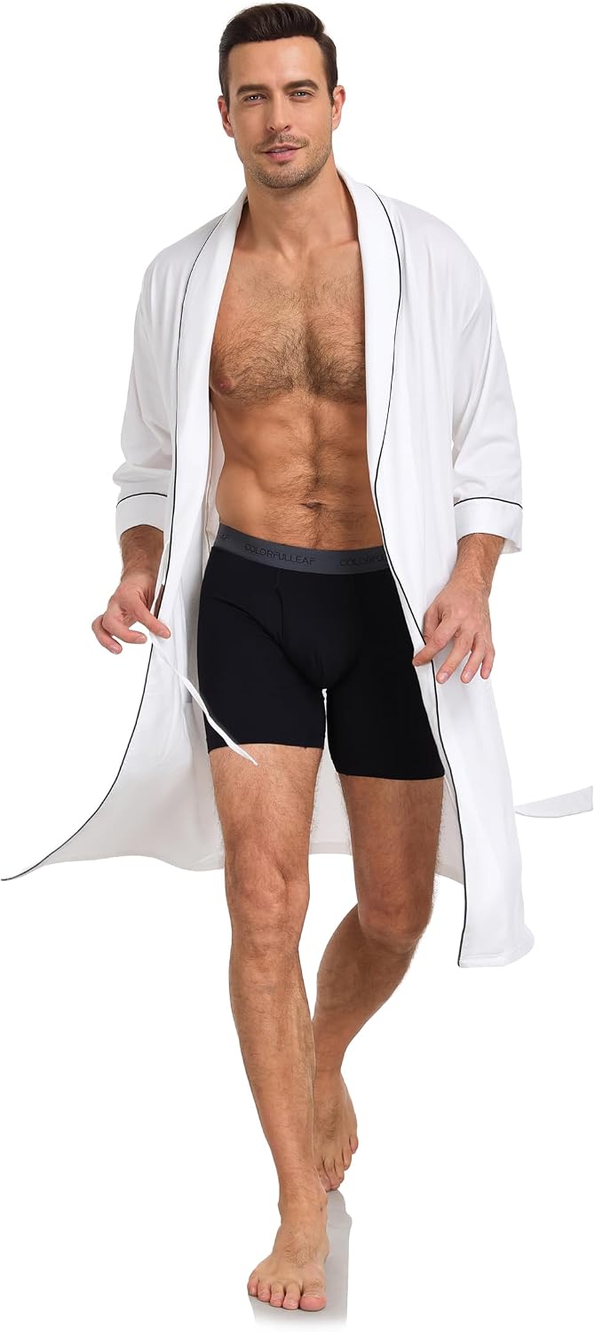EA'S SECRET 100% Cotton Men's Lightweight Robe Summer Short Sleeve Bathrobe Soft Knee Length Robe with Pockets