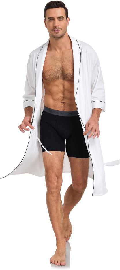EA'S SECRET 100% Cotton Men's Lightweight Robe Summer Short Sleeve Bathrobe Soft Knee Length Robe with Pockets