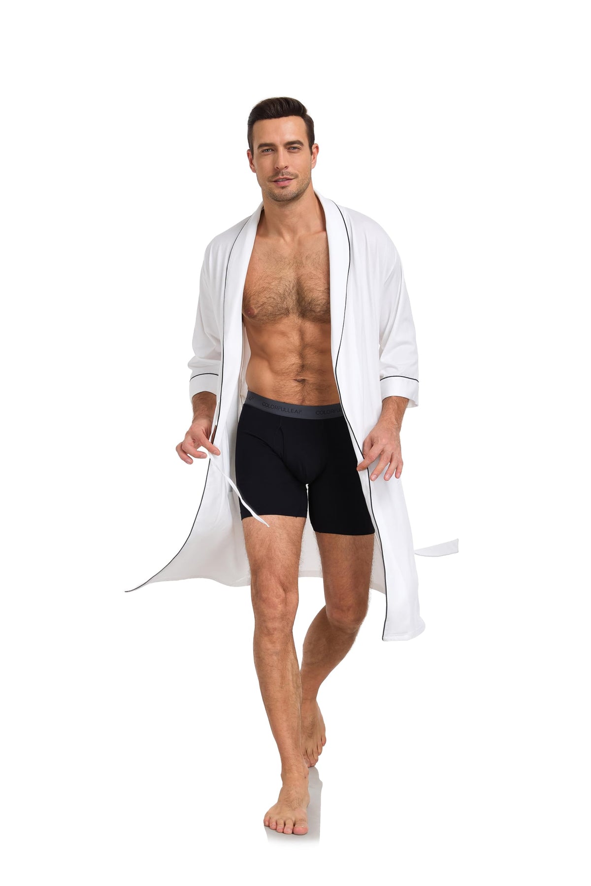 EA'S SECRET 100% Cotton Men's Lightweight Robe Summer Short Sleeve Bathrobe Soft Knee Length Robe with Pockets