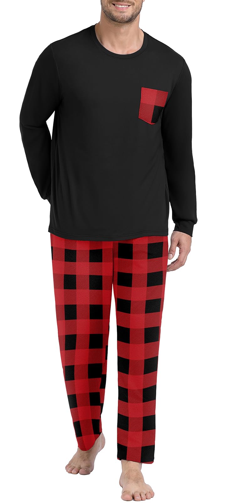 PrinStory Men's Pajama Sets Loungewear Sleepwear Pjs Lightweight Long Sleeve Shirts and Bottoms Soft Comfy Sleep Sets S-4XL