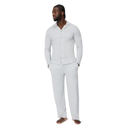 Amazon Essentials Men's Cotton-Modal Pajama Set, Long Sleeve Button-Down Top with Pants