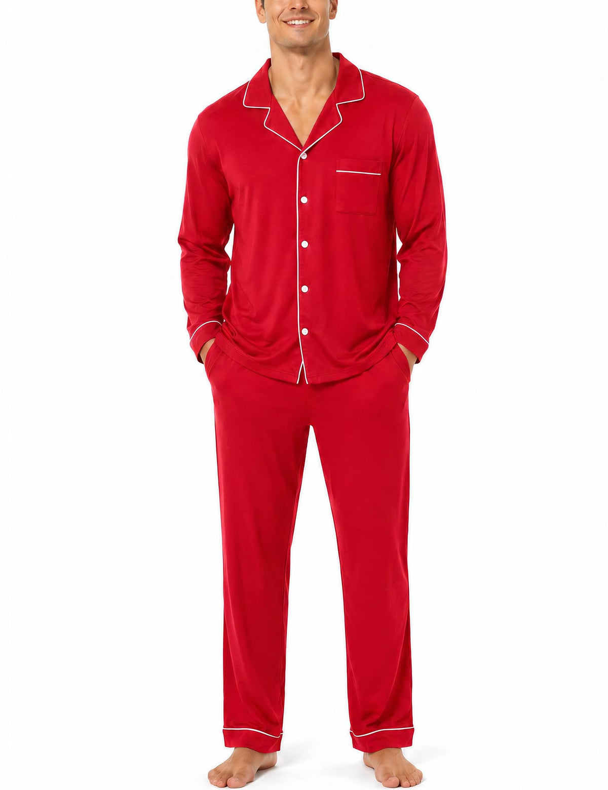 SWOMOG Mens 100% Cotton Pajama Sets, Soft Long Sleeve Sleepwear Pjs Sets