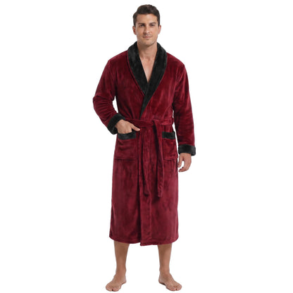 Vulcanodon Mens Robe Plush Fleece Shawl Collar Bathrobe Warm Soft Cozy Lounge Robe with Pockets