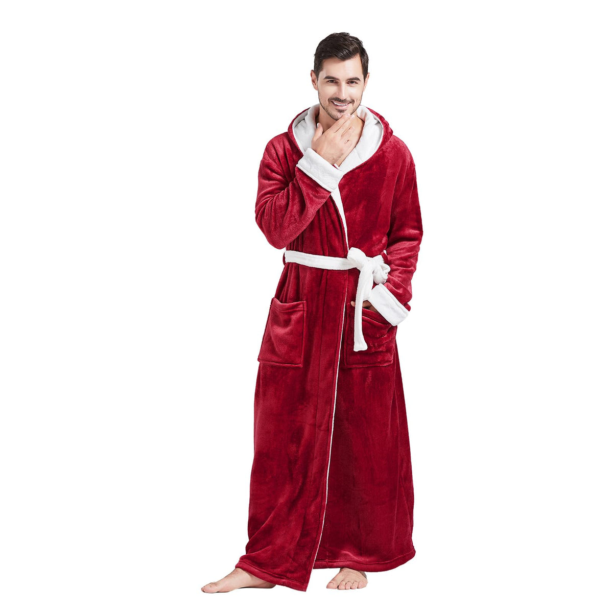 FashGudim Mens Robes Big and Tall with Hood Two-Tone Flannel Fleece Contrast Bathrobe Full Length Plush Long Robe House Coat