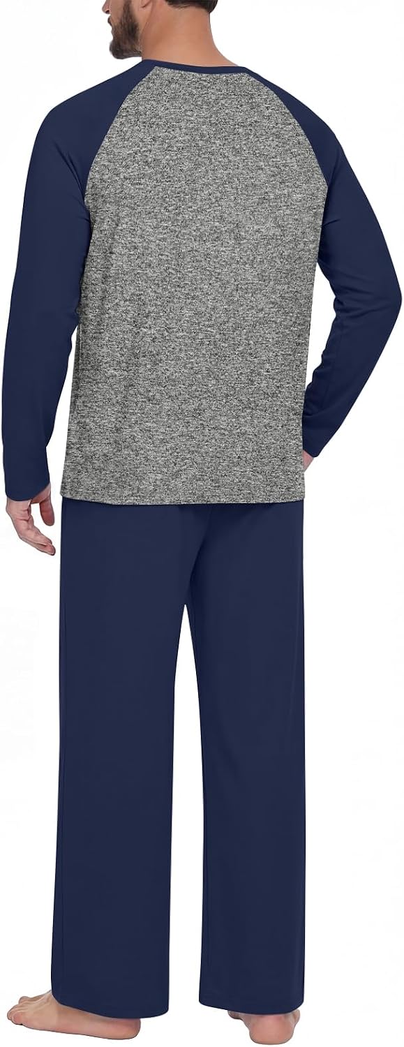 Anyhold Mens Pajamas Set Fall Long Sleeve Matching Couple Pjs Pocket