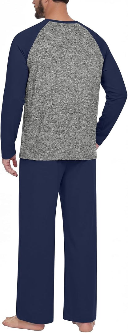 Anyhold Mens Pajamas Set Fall Long Sleeve Matching Couple Pjs Pocket