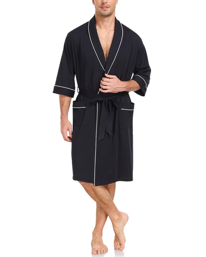 COLORFULLEAF Men's 100% Cotton Robe Lightweight Summer Short Bathrobe