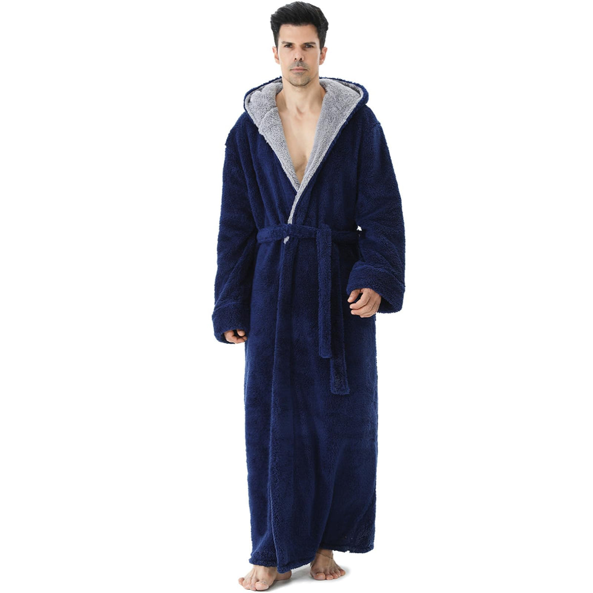 Hellomamma Mens Robe with Hood Plush Fleece Long Belted Bathrobes