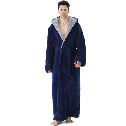 Hellomamma Mens Robe with Hood Plush Fleece Long Belted Bathrobes