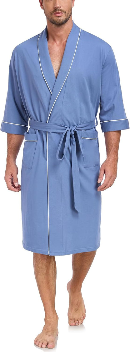 COLORFULLEAF Men's 100% Cotton Robe Lightweight Summer Short Bathrobe