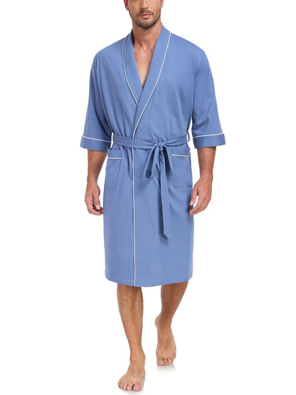 COLORFULLEAF Men's 100% Cotton Robe Lightweight Summer Short Bathrobe