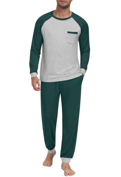 Mens Pajama Sets Long Sleeve Loungewear Pjs with Pockets