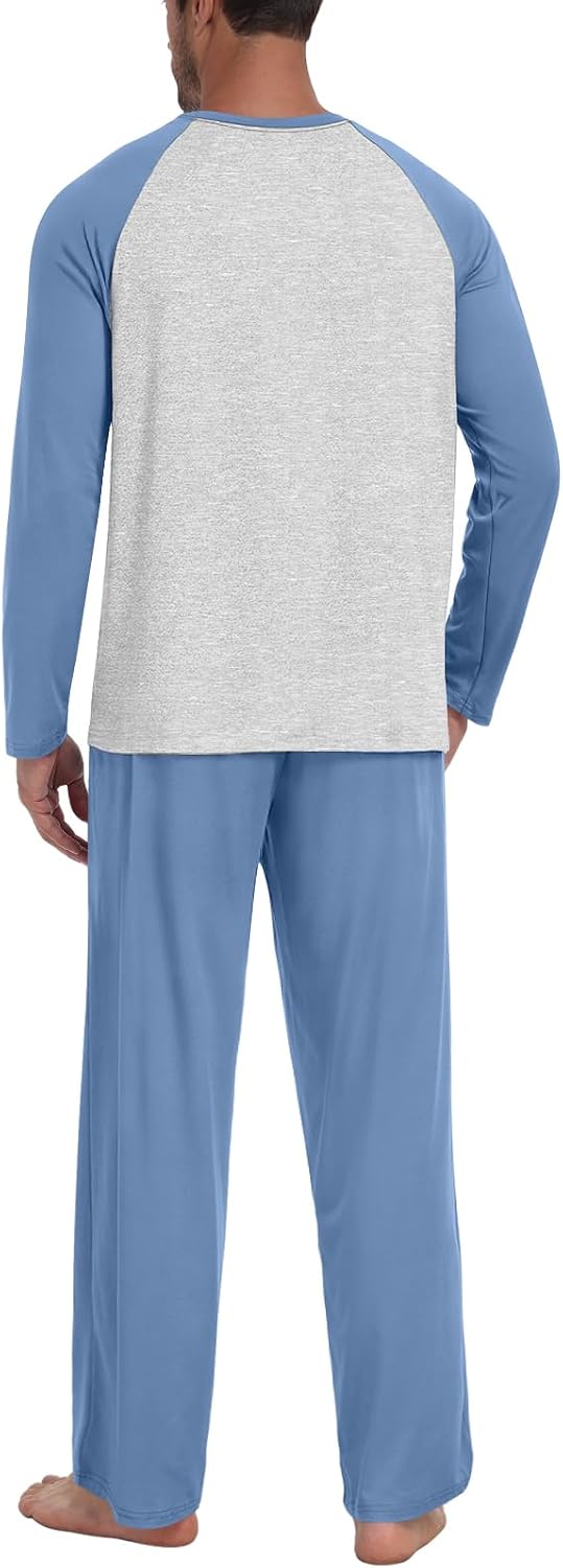 MLXSJ Mens Pajama Set Pjs Sleepwear Soft Comfy Sleep Set With Pocket S-3XL