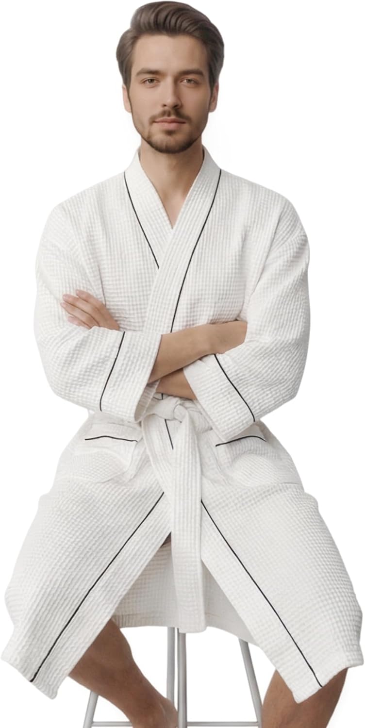 Turkish Waffle Robes for Men, Men's Lightweight Cotton Bathrobe