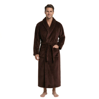 FashGudim Mens Robes Big and Tall Full Length Plush Fleece Long Robe for Men Bathrobe Shawl Collar Warm Winter House Robes