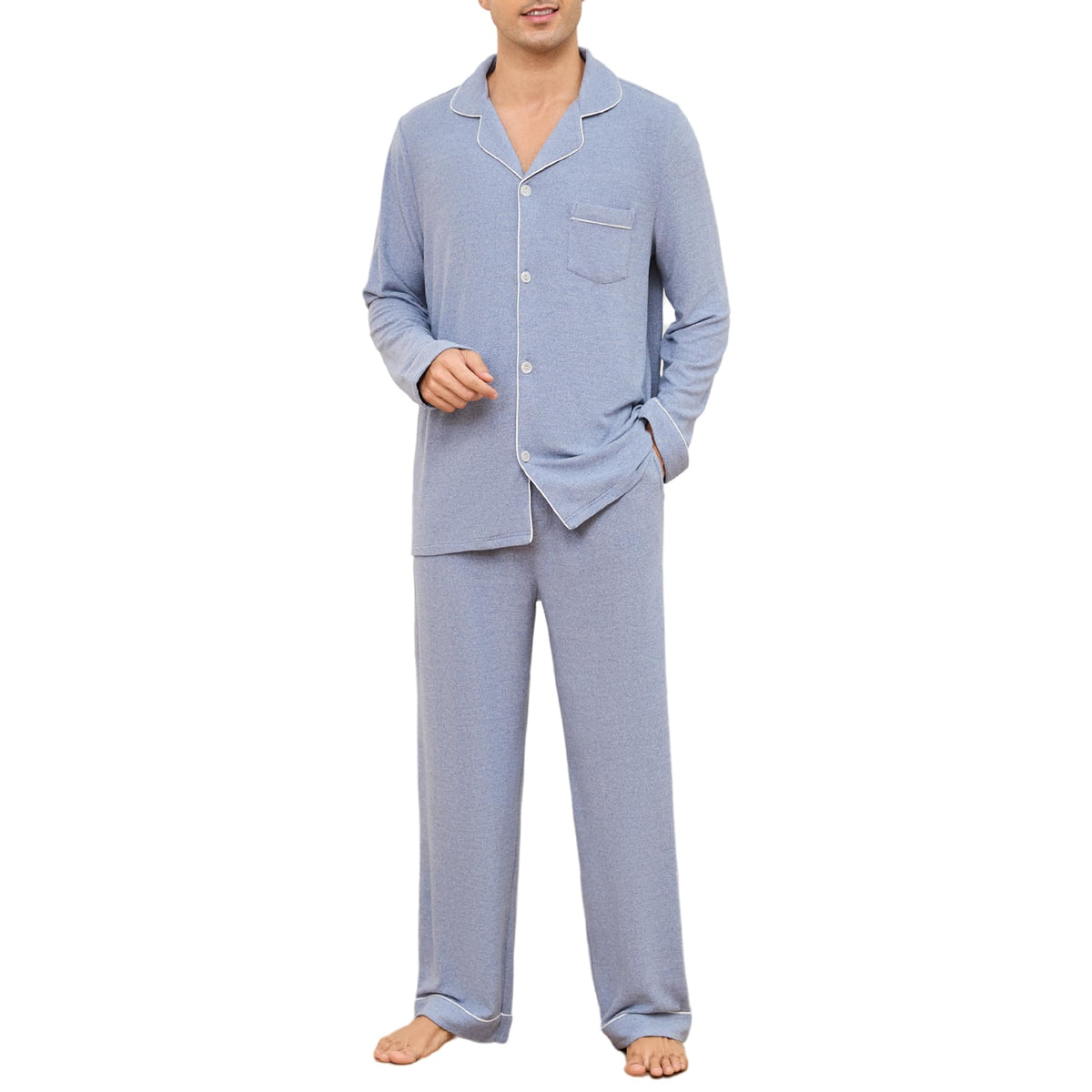 U2SKIIN Mens Pajama Set, Soft Stretch Long Sleeve Sleepwear with Pockets