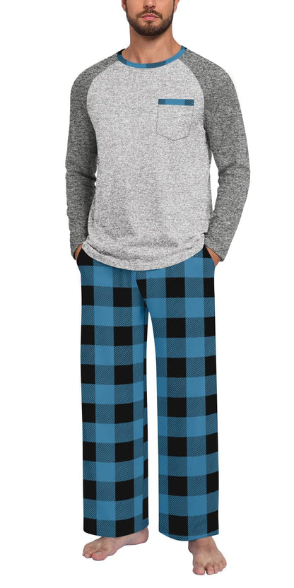 Anyhold Mens Pajamas Set Fall Long Sleeve Matching Couple Pjs Pocket