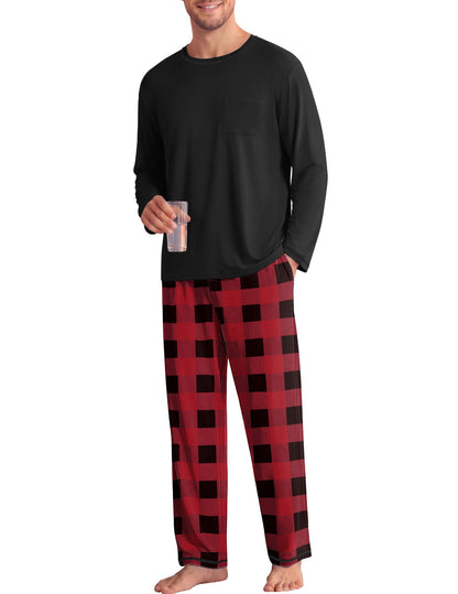 Ekouaer Mens Long Sleeve T-Shirt Pajama Set Soft 2 Piece Lounge Set