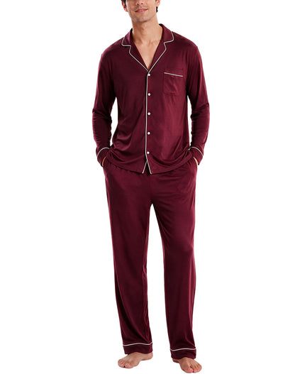 SWOMOG Men Pajamas Set Comfy Modal Pjs Button Down Sleepwear 2 Piece Long Sleeve Lounge Set Soft Nightwear with Pockets