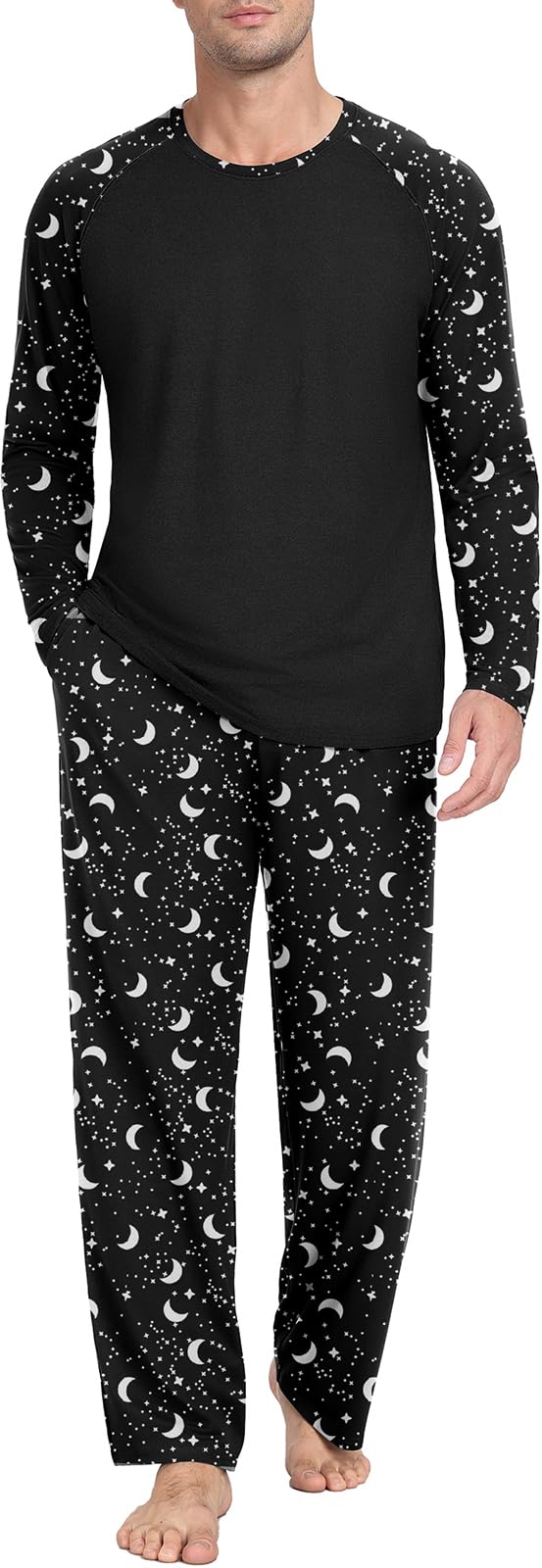 PrinStory Men's Pajama Sets Loungewear Sleepwear Pjs Lightweight Long Sleeve Shirts and Bottoms Soft Comfy Sleep Sets S-4XL