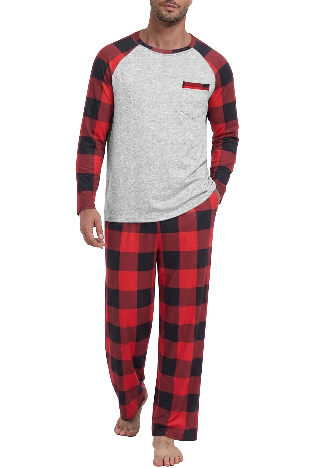 MLXSJ Mens Pajama Set Pjs Sleepwear Soft Comfy Sleep Set With Pocket S-3XL