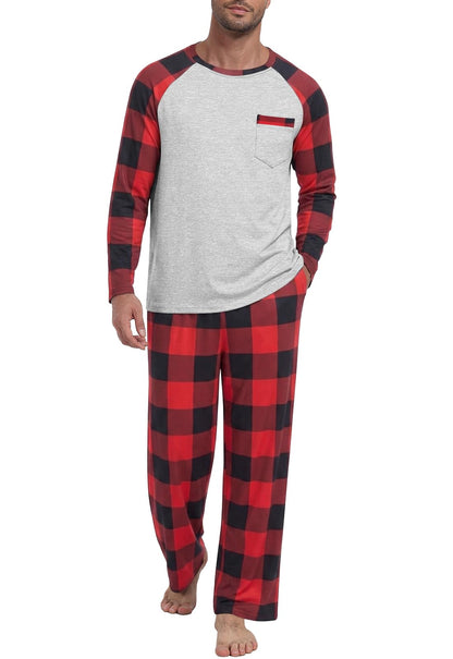 MLXSJ Mens Pajama Set Pjs Sleepwear Soft Comfy Sleep Set With Pocket S-3XL