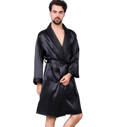 Haseil Men's Satin Robe Dragon Luxurious Silk Spa Long Sleeve House Kimono Bathrobe