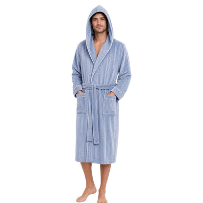 Mens Hooded Fleece Robe Plush Stretch Bathrobe
