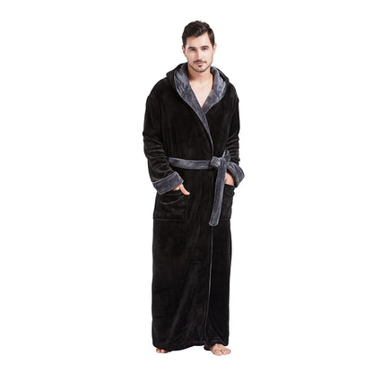 FashGudim Mens Robes Big and Tall with Hood Two-Tone Flannel Fleece Contrast Bathrobe Full Length Plush Long Robe House Coat
