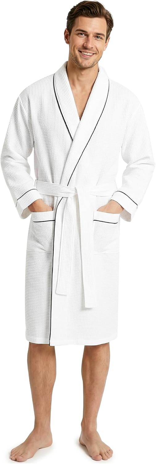 Get Trend Waffle Robes for Men M-3XL, Lightweight Soft Bathrobes, Cozy House Coat for Spa, Shower & Hotel