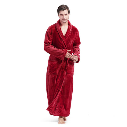 FashGudim Mens Robes Big and Tall Full Length Plush Fleece Long Robe for Men Bathrobe Shawl Collar Warm Winter House Robes
