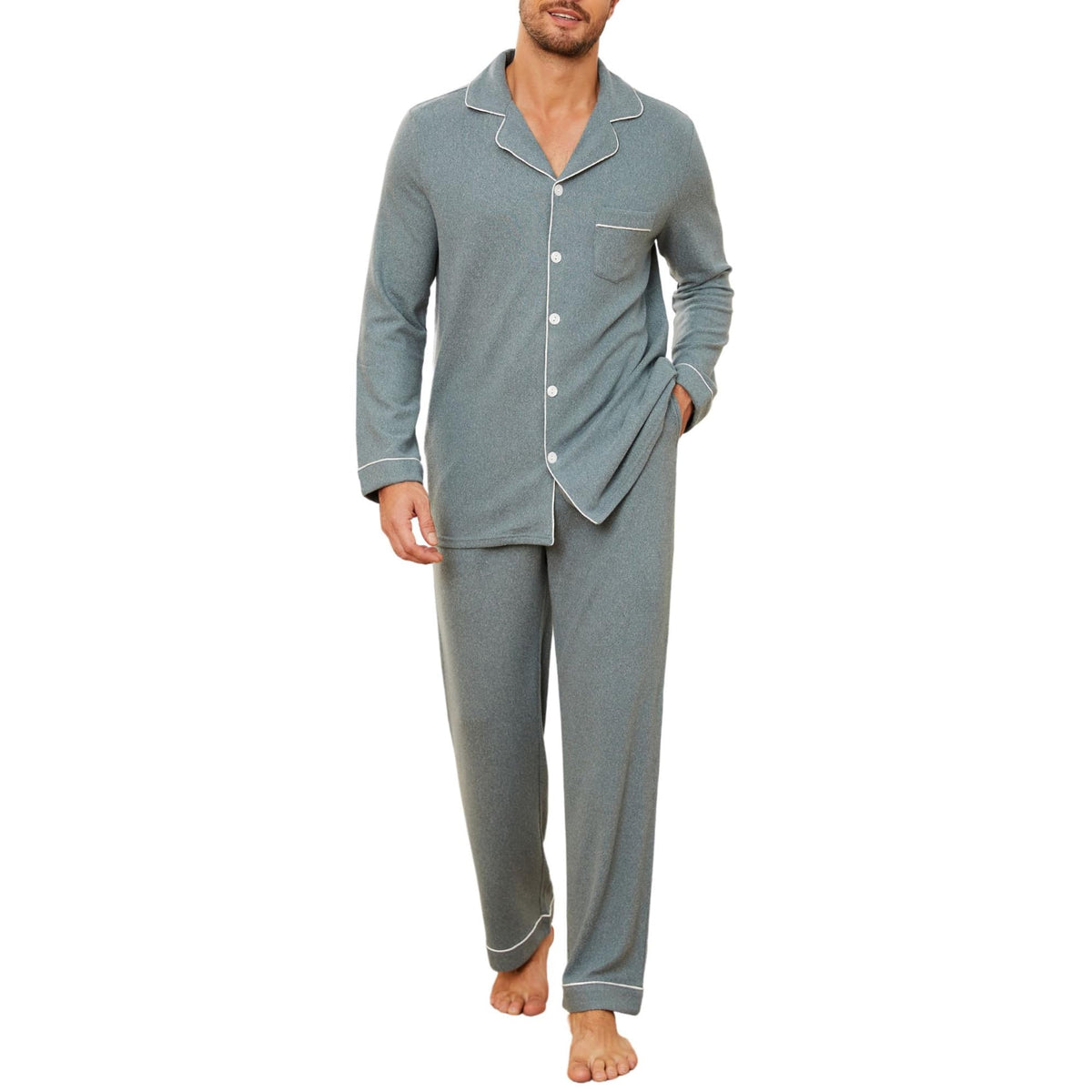 U2SKIIN Mens Pajama Set, Soft Stretch Long Sleeve Sleepwear with Pockets