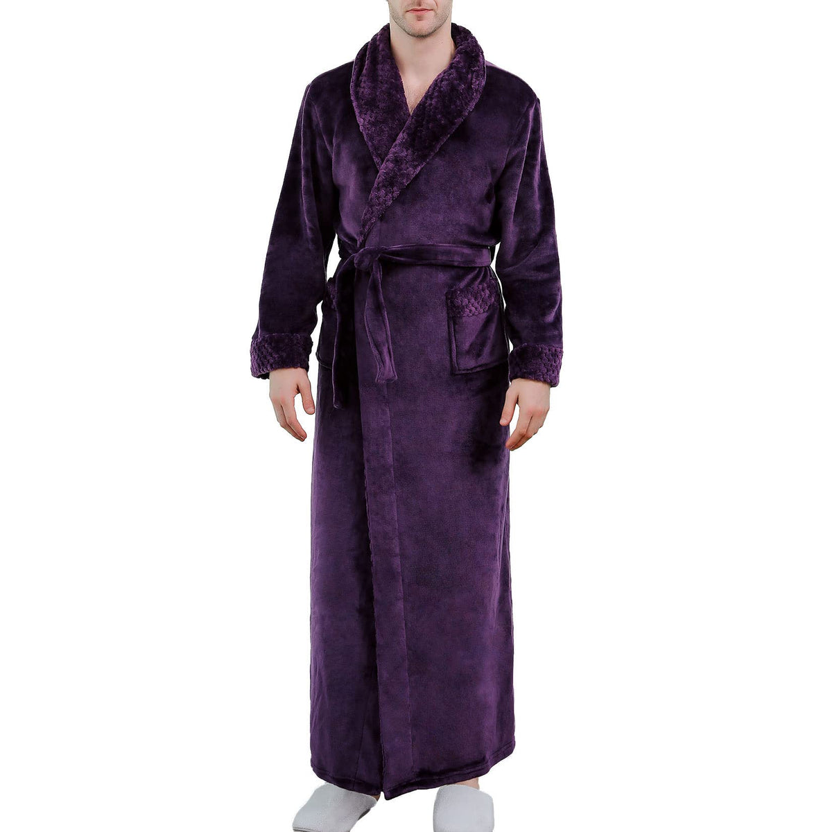 Lu's Chic Men's Long Sleeve Robe House Bathrobe Full Length Fluffy Pocket Winter Bath Hot Tub