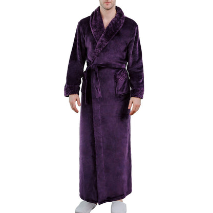 Lu's Chic Men's Long Sleeve Robe House Bathrobe Full Length Fluffy Pocket Winter Bath Hot Tub