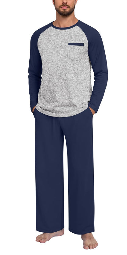 Anyhold Mens Pajamas Set Fall Long Sleeve Matching Couple Pjs Pocket