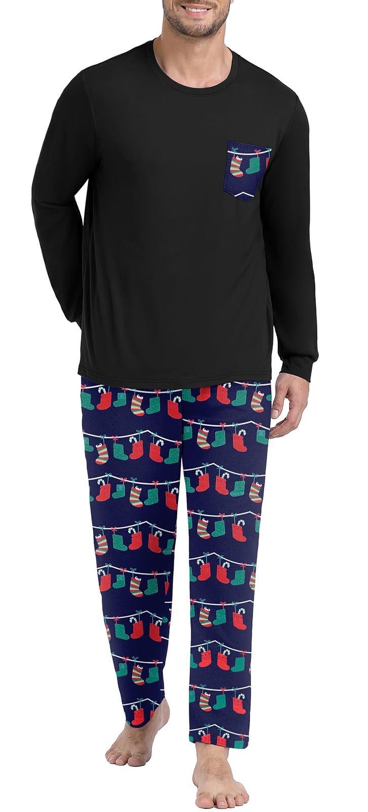 PrinStory Men's Pajama Sets Loungewear Sleepwear Pjs Lightweight Long Sleeve Shirts and Bottoms Soft Comfy Sleep Sets S-4XL